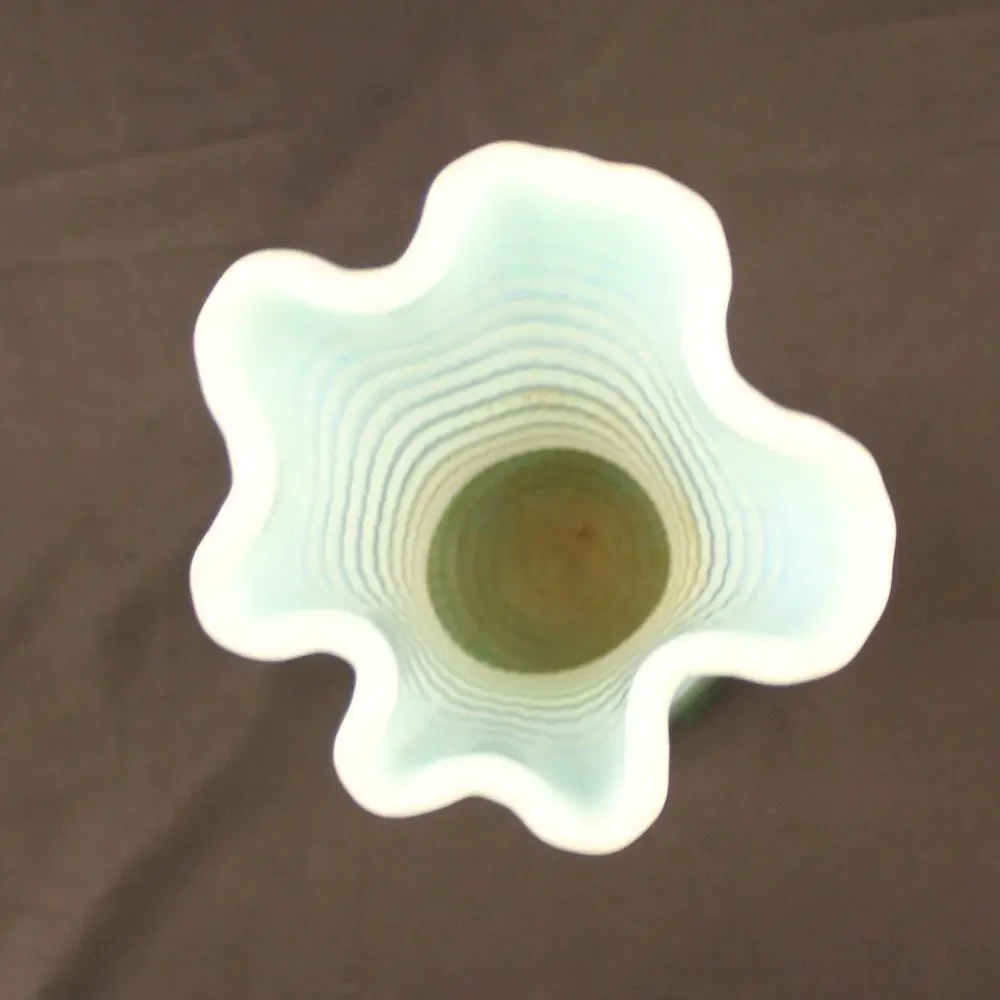 Fenton Blue & White Opalescent Ribbed Swirl Swung Vase 10